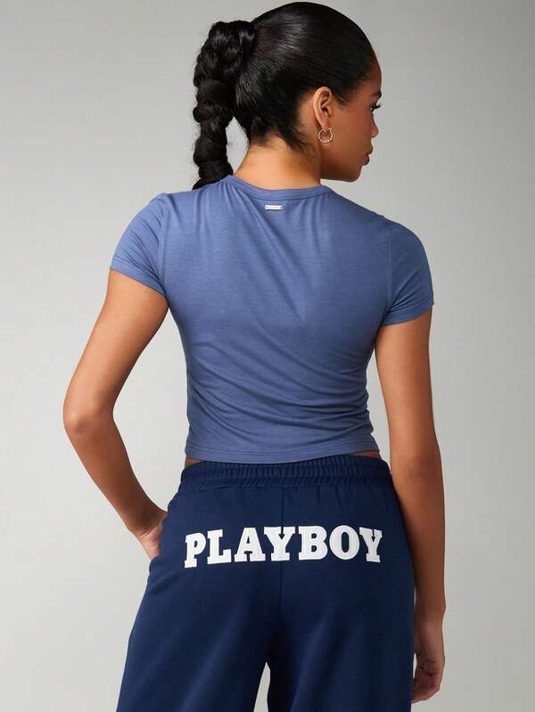 Missguided X Playboy MISSGUIDED Embossed Baby Tee With Crop Design