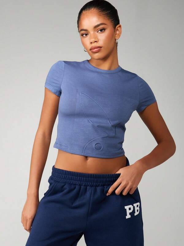 Missguided X Playboy MISSGUIDED Embossed Baby Tee With Crop Design