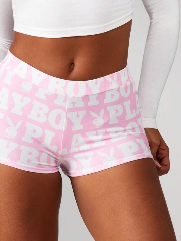 Missguided X Playboy MISSGUIDED High Rise Booty Shorts With Print