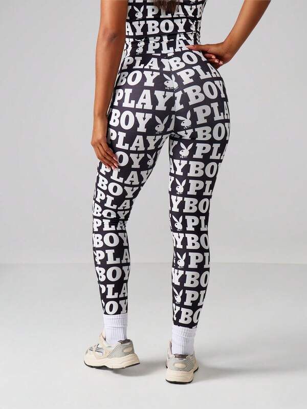 Missguided X Playboy MISSGUIDED High Rise Leggings With All Over Print