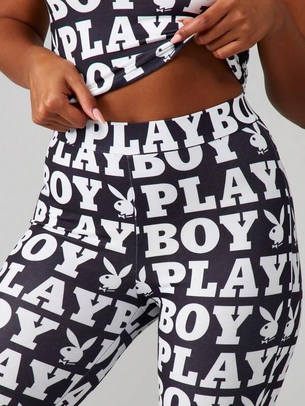 Missguided X Playboy MISSGUIDED High Rise Leggings With All Over Print