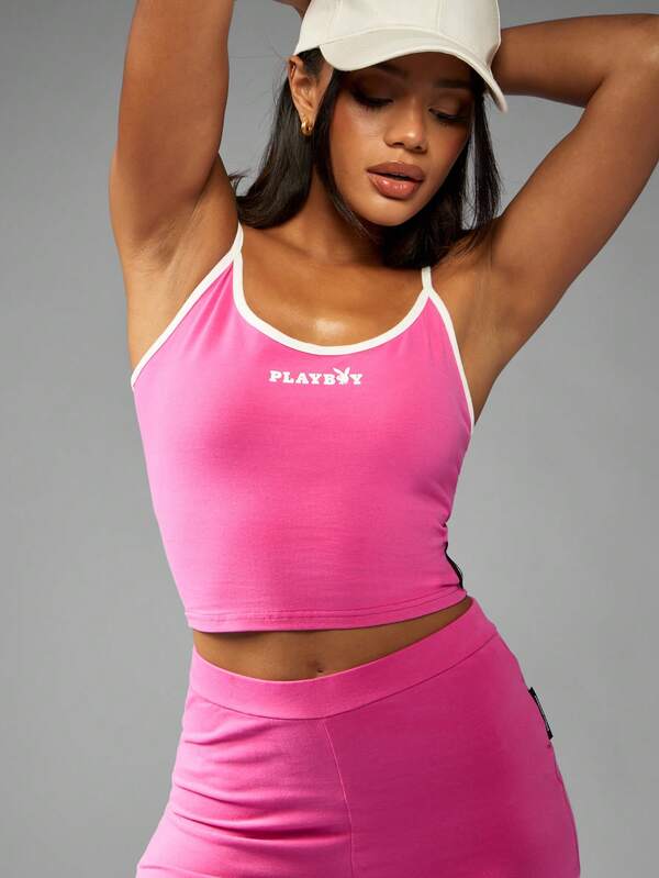 Missguided X Playboy MISSGUIDED High Rise Two Piece Set Crop Top High Waist Shorts