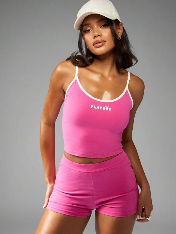 Missguided x Playboy MISSGUIDED High Rise Two Piece Set Crop Top High Waist Shorts