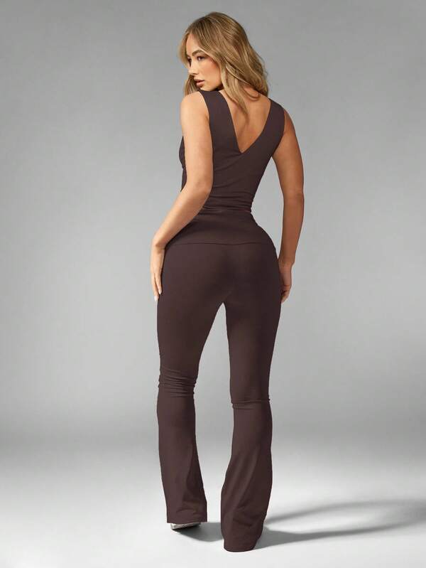 Missguided X Playboy MISSGUIDED High Waisted Flared Leggings With Folded Waistband