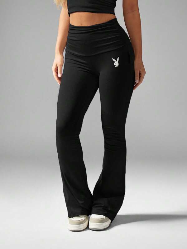 Missguided x Playboy MISSGUIDED High Waisted Flared Stretchy Leggings
