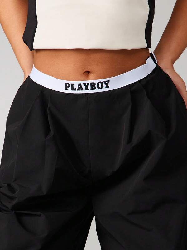 Missguided X Playboy MISSGUIDED High Waisted Wide Leg Woven Pants