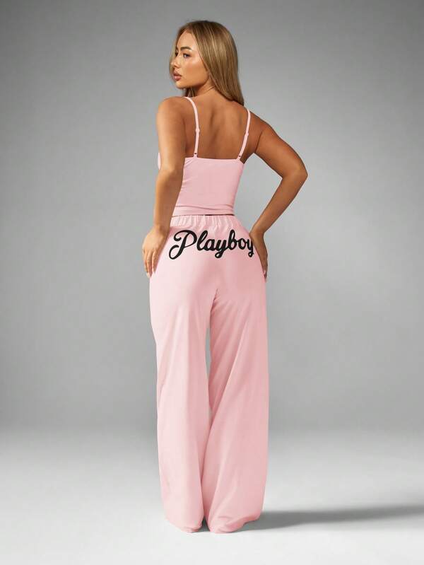 Missguided X Playboy MISSGUIDED Lace Cami Top And Trouser Pajama Set