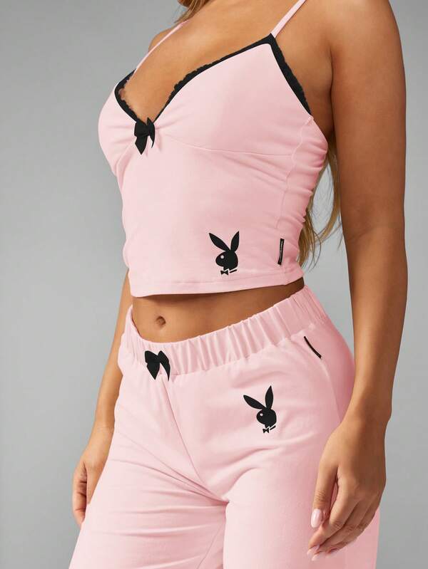 Missguided X Playboy MISSGUIDED Lace Cami Top And Trouser Pajama Set