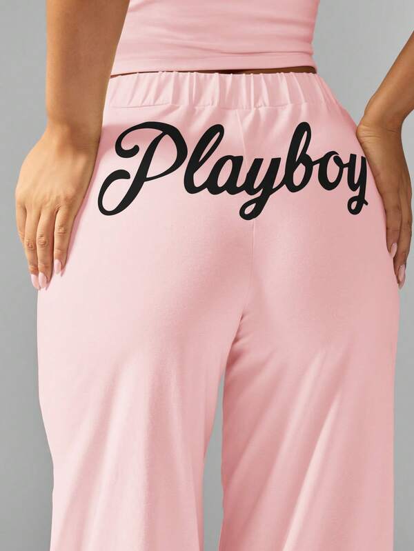 Missguided X Playboy MISSGUIDED Lace Cami Top And Trouser Pajama Set