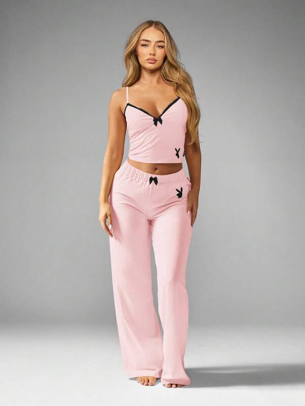 Missguided x Playboy MISSGUIDED Lace Cami Top And Trouser Pajama Set