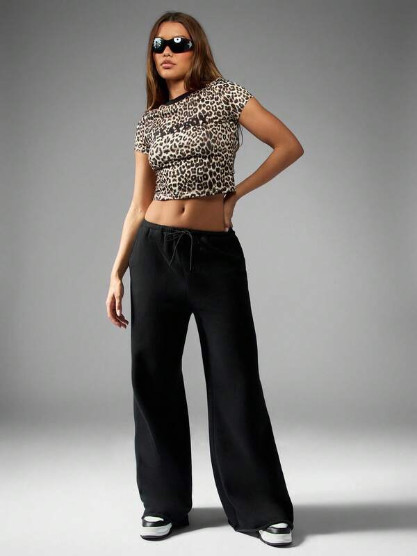 Missguided X Playboy MISSGUIDED Leopard Print Baby Tee With Black Trim And Fitted Crop Design