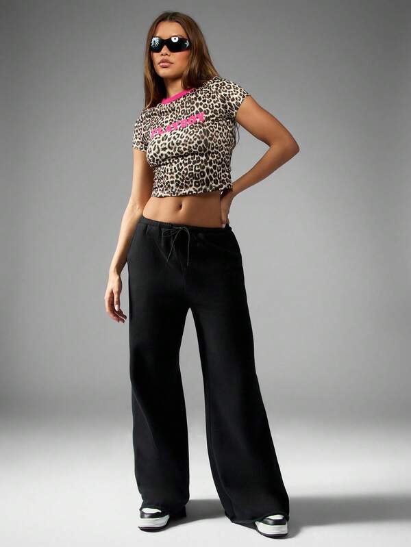 Missguided X Playboy MISSGUIDED Leopard Print Baby Tee With Contrast Ringer Trim