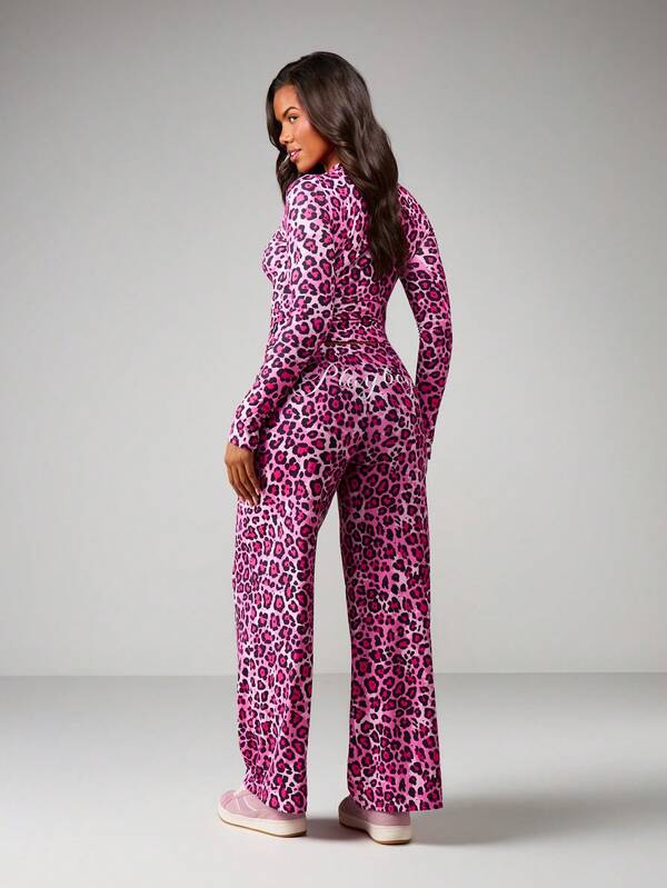 Missguided X Playboy MISSGUIDED Leopard Print Crop Top With Wide Leg Pants