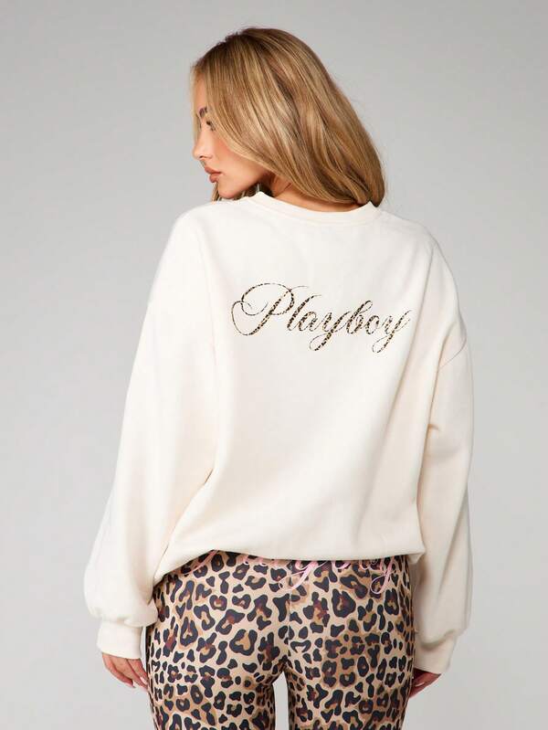 Missguided x Playboy MISSGUIDED Leopard Print Number Crew Neck Sweatshirt