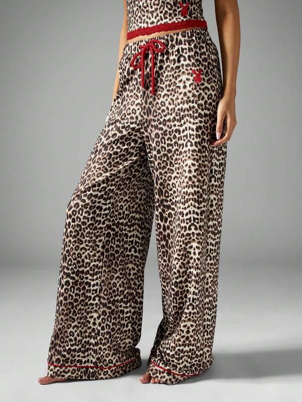 Missguided X Playboy MISSGUIDED Leopard Print Satin Pajama Set