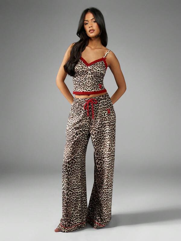 Missguided x Playboy MISSGUIDED Leopard Print Satin Pajama Set