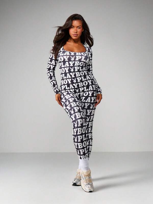 Missguided X Playboy MISSGUIDED Logo Full Length Jumpsuit
