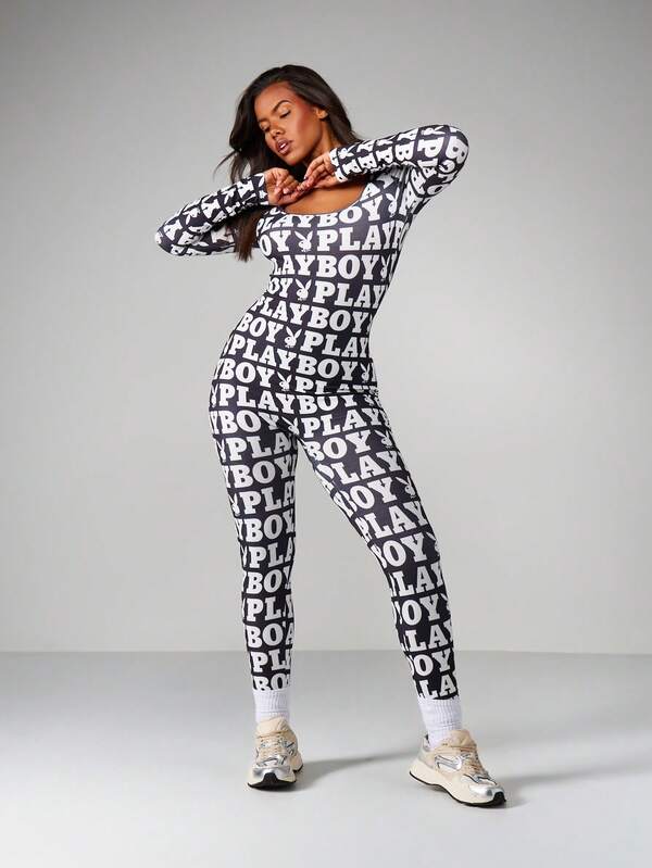 Missguided x Playboy MISSGUIDED Logo Full Length Jumpsuit