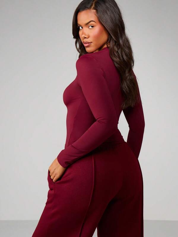Missguided X Playboy MISSGUIDED Long Sleeve Fitted Top With Text Print