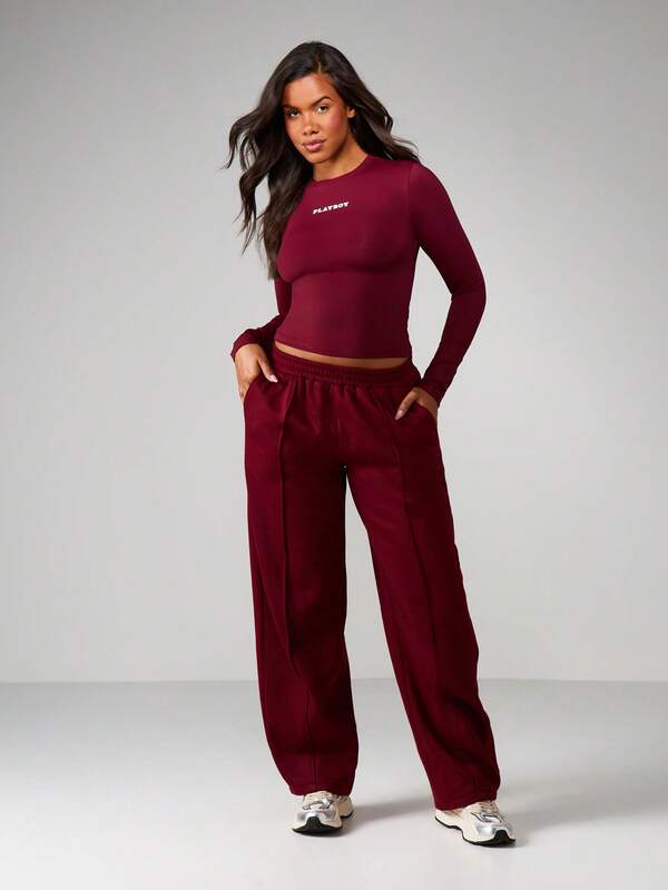 Missguided X Playboy MISSGUIDED Long Sleeve Fitted Top With Text Print