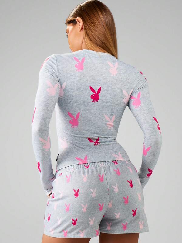 Missguided X Playboy MISSGUIDED Long Sleeve Top With Bunny Print