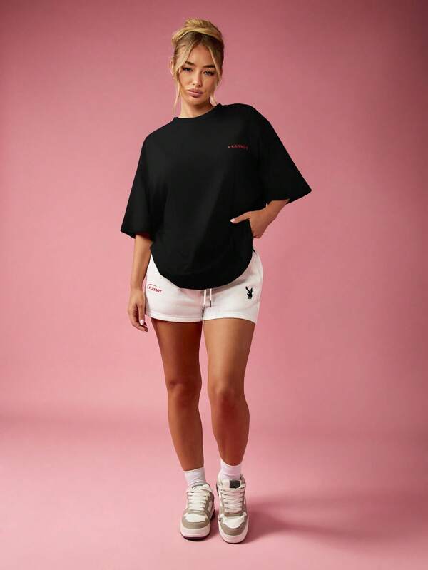 Missguided X Playboy MISSGUIDED Oversized Cotton T Shirt With Statement Graphic