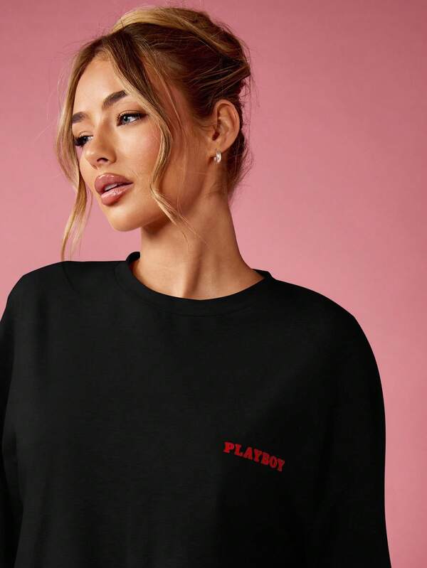 Missguided X Playboy MISSGUIDED Oversized Cotton T Shirt With Statement Graphic