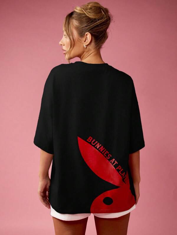 Missguided x Playboy MISSGUIDED Oversized Cotton T Shirt With Statement Graphic