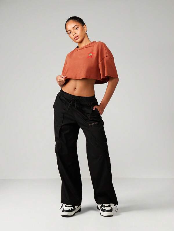 Missguided X Playboy MISSGUIDED Oversized Cropped T Shirt With Cherry Design