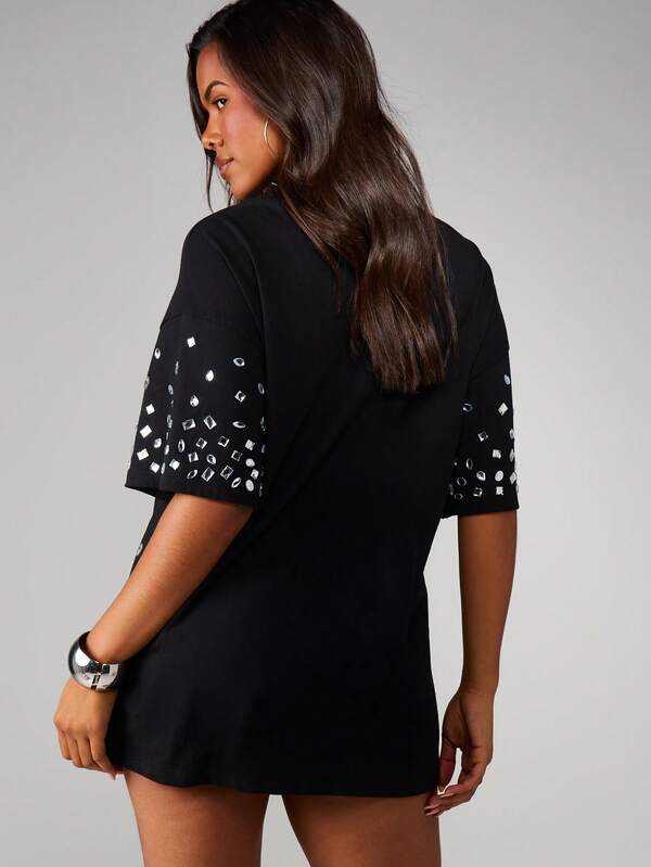 Missguided X Playboy MISSGUIDED Oversized Dress With Metallic Print