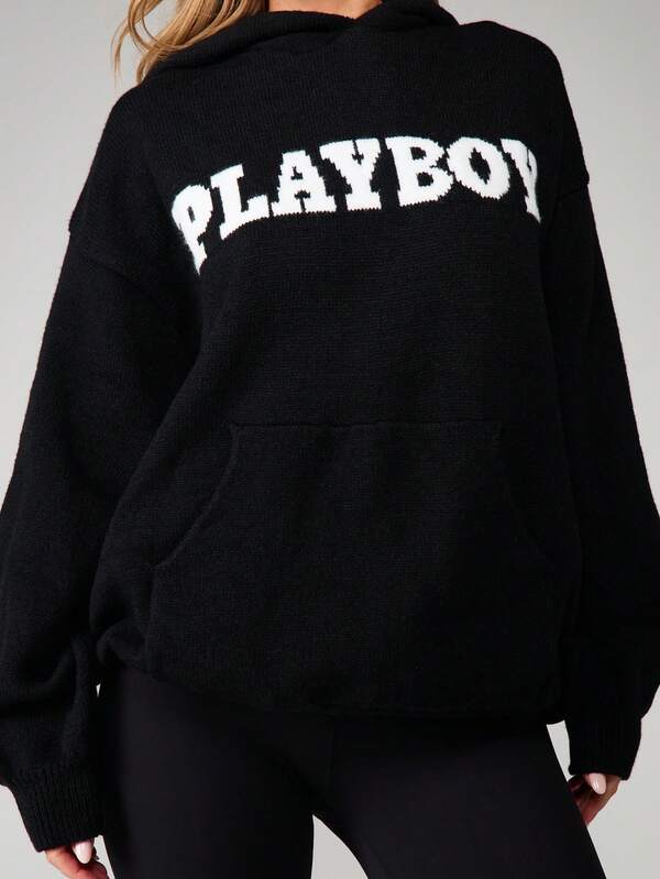 Missguided X Playboy MISSGUIDED Oversized Hooded Graphic Sweater With Logo