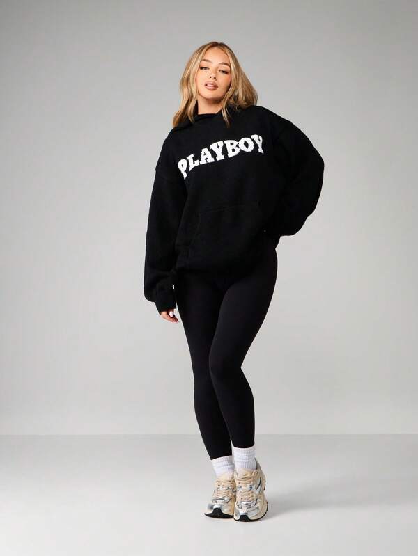 Missguided X Playboy MISSGUIDED Oversized Hooded Graphic Sweater With Logo
