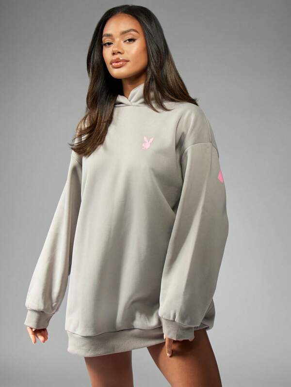 Missguided X Playboy MISSGUIDED Oversized Long Length Hoodie Sweatshirt Streetwear Loungewear