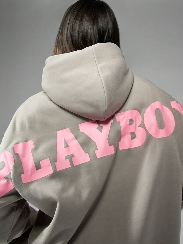 Missguided X Playboy MISSGUIDED Oversized Long Length Hoodie Sweatshirt Streetwear Loungewear