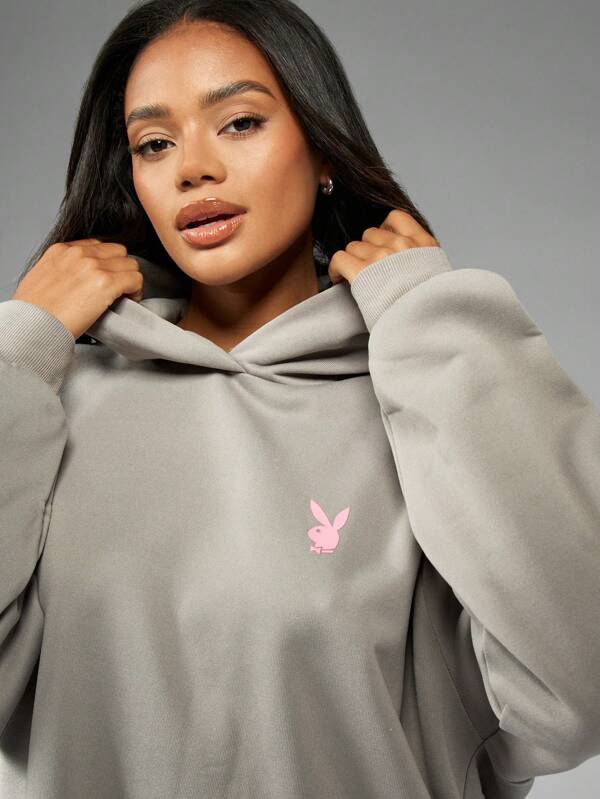 Missguided X Playboy MISSGUIDED Oversized Long Length Hoodie Sweatshirt Streetwear Loungewear
