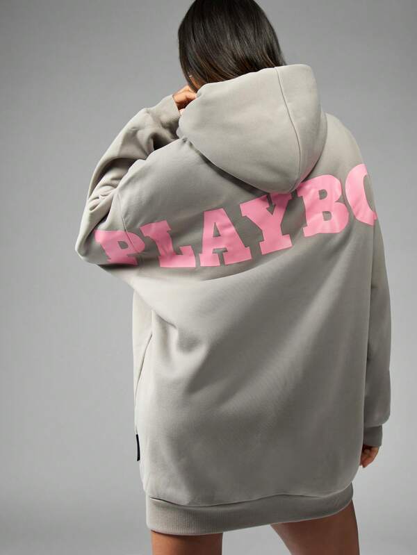 Missguided x Playboy MISSGUIDED Oversized Long Length Hoodie Sweatshirt Streetwear Loungewear