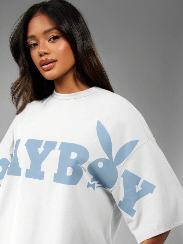 Missguided X Playboy MISSGUIDED Oversized Relaxed Fit Cotton T-Shirt For Streetwear Loungewear And Comfort