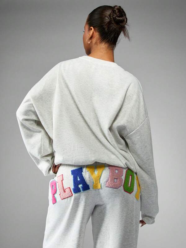Missguided X Playboy MISSGUIDED Oversized Sweatshirt With Applique Patches