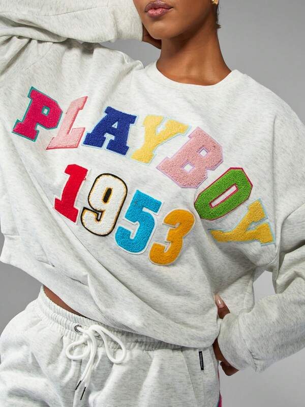 Missguided X Playboy MISSGUIDED Oversized Sweatshirt With Applique Patches