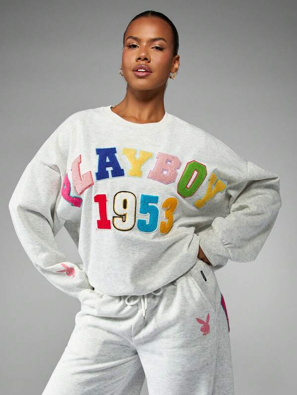 Missguided x Playboy MISSGUIDED Oversized Sweatshirt With Applique Patches