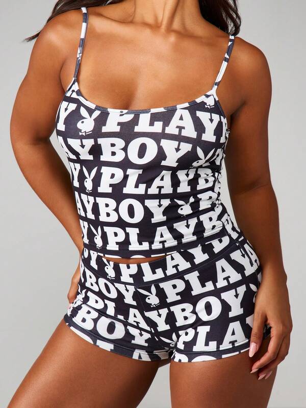 Missguided X Playboy MISSGUIDED Printed Cami And Shorts Set