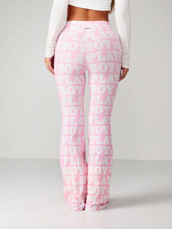 Missguided X Playboy MISSGUIDED Printed Fit And Flare Pants With Logo