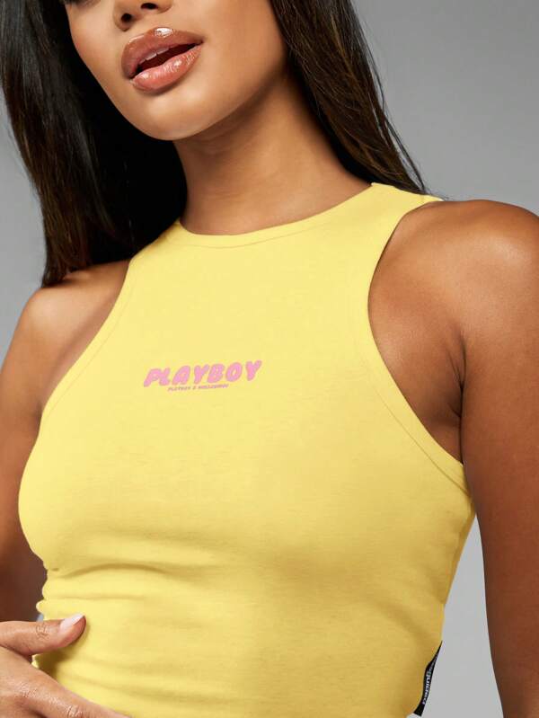 Missguided X Playboy MISSGUIDED Racer Back Performance Training Running Tank Cotton Top
