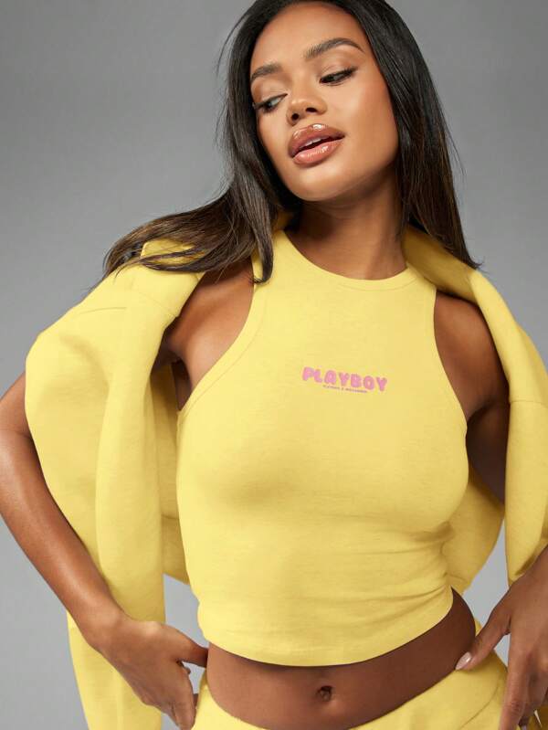 Missguided x Playboy MISSGUIDED Racer Back Performance Training Running Tank Cotton Top
