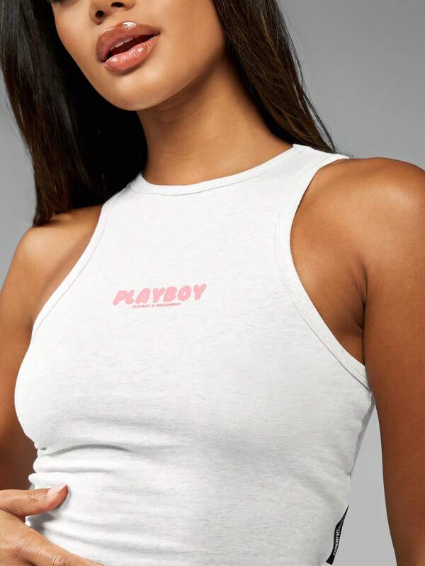 Missguided X Playboy MISSGUIDED Racerback Fitted Crop Tank Top