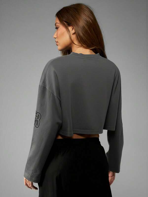 Missguided X Playboy MISSGUIDED Racing Club Cropped Long Sleeve Tee