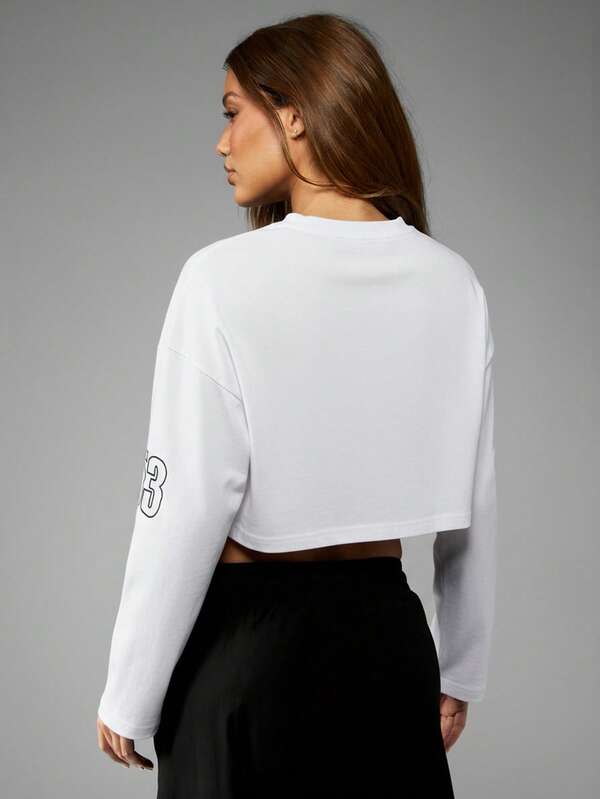 Missguided X Playboy MISSGUIDED Racing Club Cropped Long Sleeve Tee