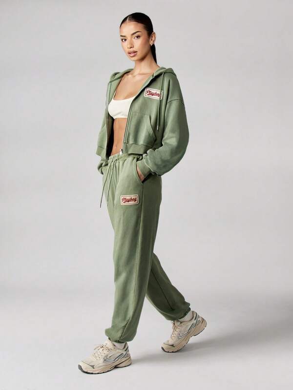Missguided X Playboy MISSGUIDED Relaxed Fit French Terry Joggers With Cuffed Ankles