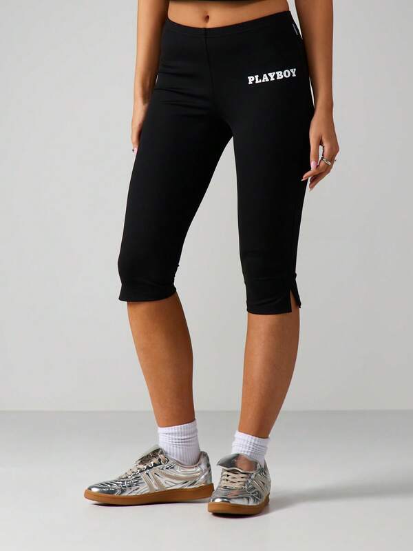 Missguided X Playboy MISSGUIDED Rhinestone Bunny Capri Leggings With Sparkle Detail