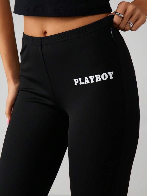 Missguided X Playboy MISSGUIDED Rhinestone Bunny Capri Leggings With Sparkle Detail